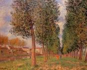 阿尔弗莱德 西斯莱 : Lane of Poplars at Moret, Cloudy Morning